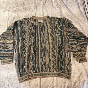 COOGI Men's Beige and Blue Crewneck Sweater
